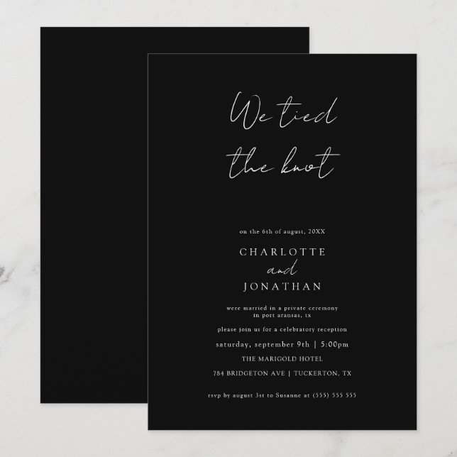 We Tied the Know Handwritten Elopement Wedding Invitation (Front/Back)