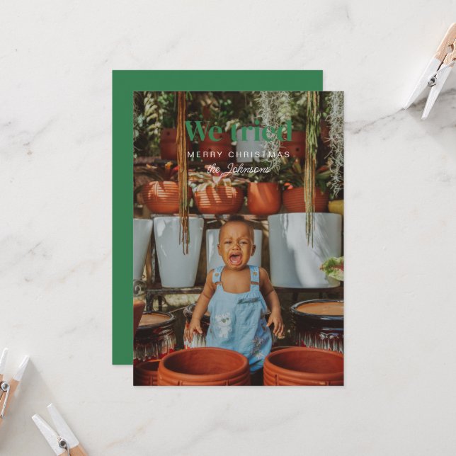 We Tried Funny Christmas Photo Holiday Card (Front/Back In Situ)