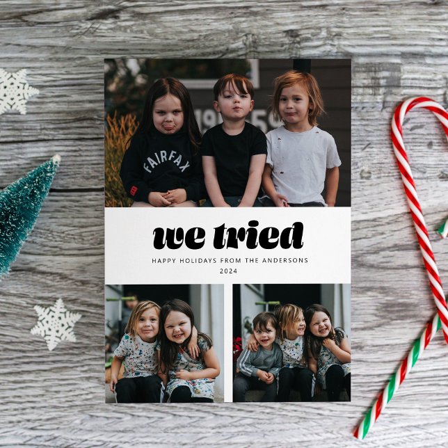 We Tried Funny Multiple Photo Christmas Holiday Card (Creator Uploaded)