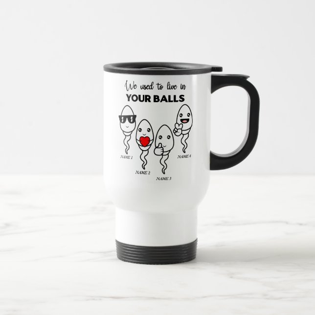 We Used To Live In Your Balls, Custom Name Dad Travel Mug (Right)