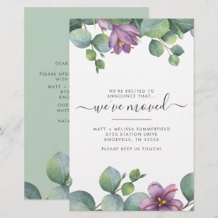 We’ve Moved Address Eucalyptus Purple Green Moving Stationery