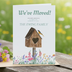 We’ve Moved Announcement Birdhouse Watercolor