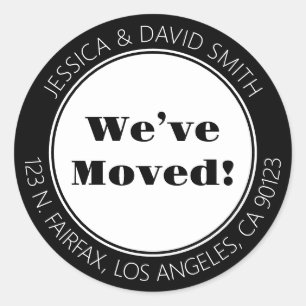 We’ve Moved!   Black & White Return Address Classic Round Sticker