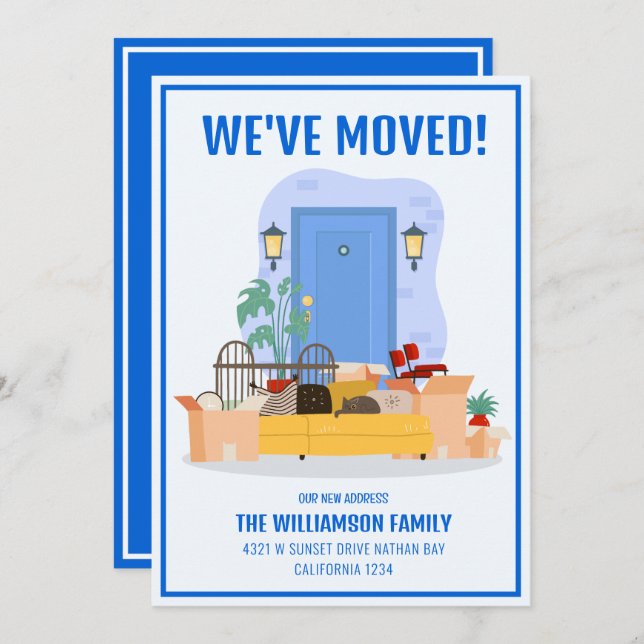 We’ve Moved Blue Front Door Cute Moving Announcement (Front/Back)