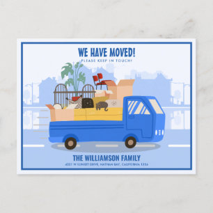 We’ve Moved Blue Truck On The Road Moving Announcement Postcard