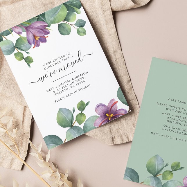 We’ve Moved Budget Eucalyptus Purple Green Moving (Eucalyptus Botanical Moving Announcement Card)