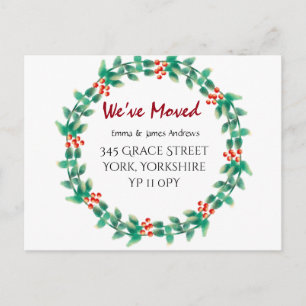 We’ve Moved Christmas Wreath Announcement Postcard