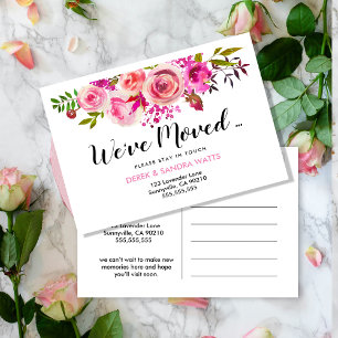 We’ve Moved New Address Postcard   Pink Roses 