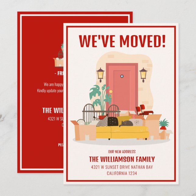 We’ve Moved Red Front Door Cute Moving Announcement (Front/Back)