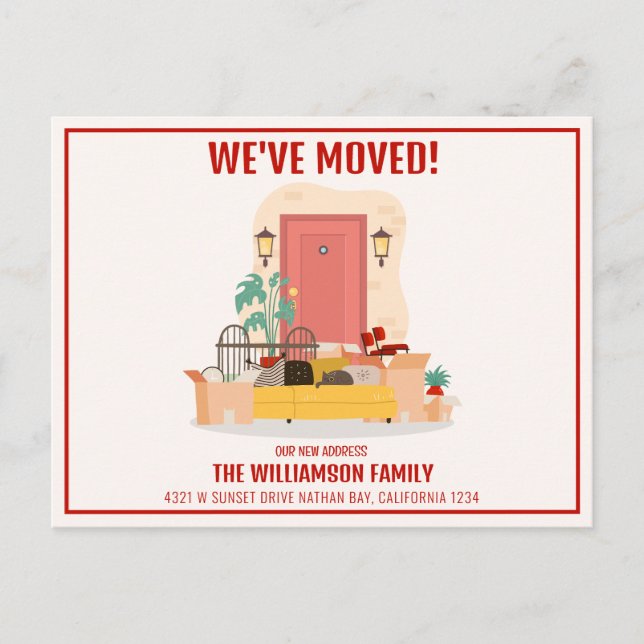 We’ve Moved Red Front Door Cute Moving Announcement Postcard (Front)