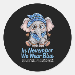 We Wear Blue Elephant Diabetes Awareness Funny  Classic Round Sticker