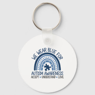 We Wear Blue For Autism Awareness Cute Rainbow Aut Key Ring