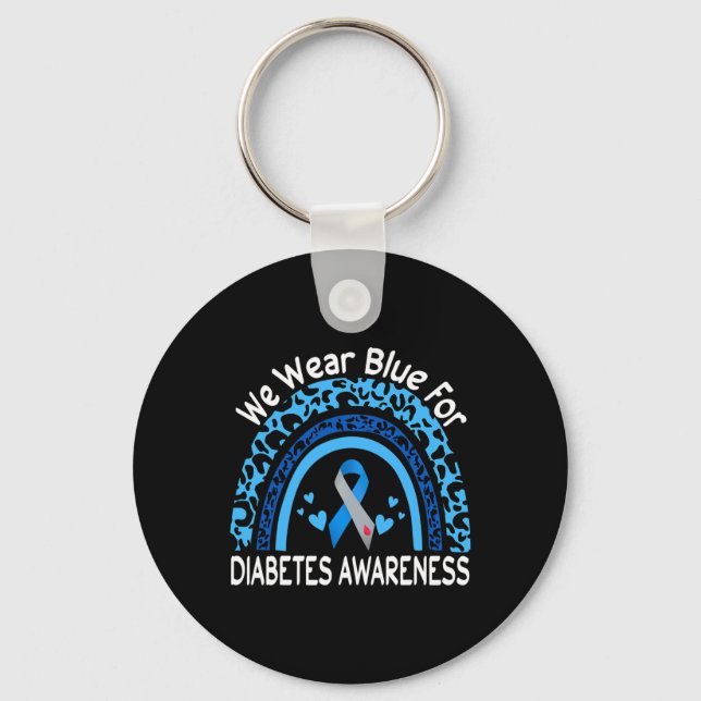 We Wear Blue For Diabetes Awareness Leopard Rainbo Key Ring (Front)