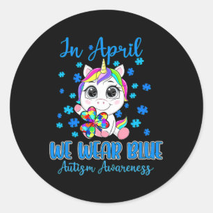 We Wear Blue Puzzle Pieces Shamrock Unicorn Autism Classic Round Sticker