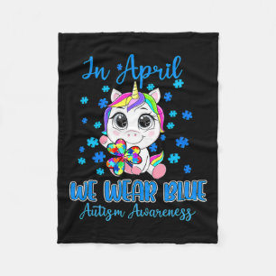 We Wear Blue Puzzle Pieces Shamrock Unicorn Autism Fleece Blanket
