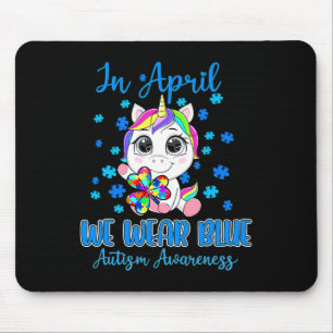 We Wear Blue Puzzle Pieces Shamrock Unicorn Autism Mouse Mat