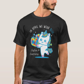 We Wear Blue Puzzle Pieces Unicorn Autism Awarenes T-Shirt