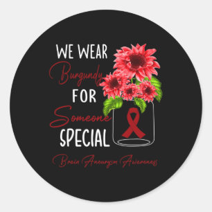 We Wear Burgundy Brain Aneurysm Awareness Classic Round Sticker