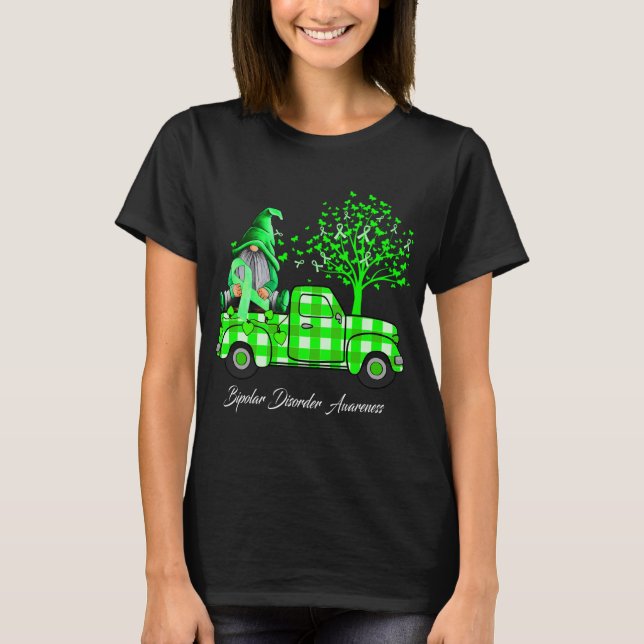 We Wear Green For Bipolar Disorder Awareness Gnome T-Shirt (Front)