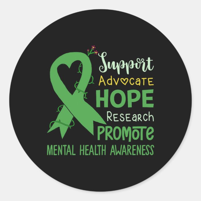 We Wear Green Mental Health Awareness  Support Squ Classic Round Sticker (Front)
