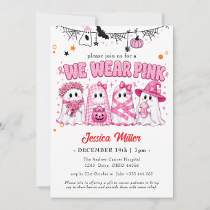 "We Wear Pink" Cute Ghost Breast Cancer Awareness Invitation