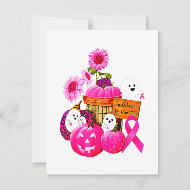 We Wear Pink Ghosts & Pumpkins For Breast Cancer I Invitation (Front)