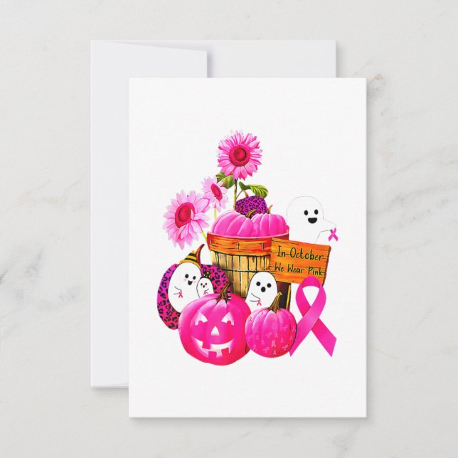 We Wear Pink Ghosts & Pumpkins For Breast Cancer I Thank You Card (Front)