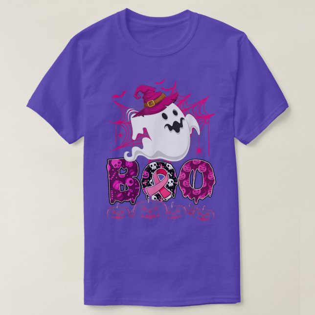 We Wear Pink Witch Hat Boo Ghost Breast Cancer Hal T-Shirt (Design Front)