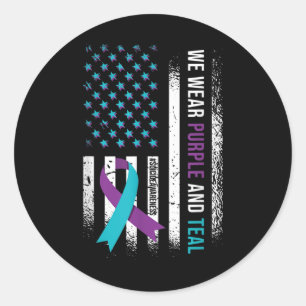 We Wear Purple & Teal, Suicide Prevention Awar Classic Round Sticker