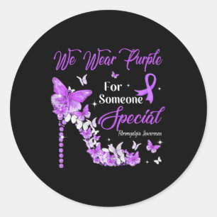 We Wear Purple Butterflies Fibromyalgia Awareness Classic Round Sticker