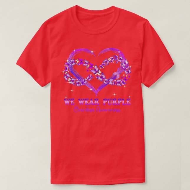 We Wear Purple Butterfly Heart Overdose Awareness  T-Shirt (Design Front)