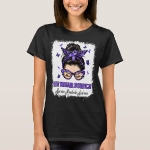 We Wear Purple Messy Bun Warrior Migraine Headache T-Shirt