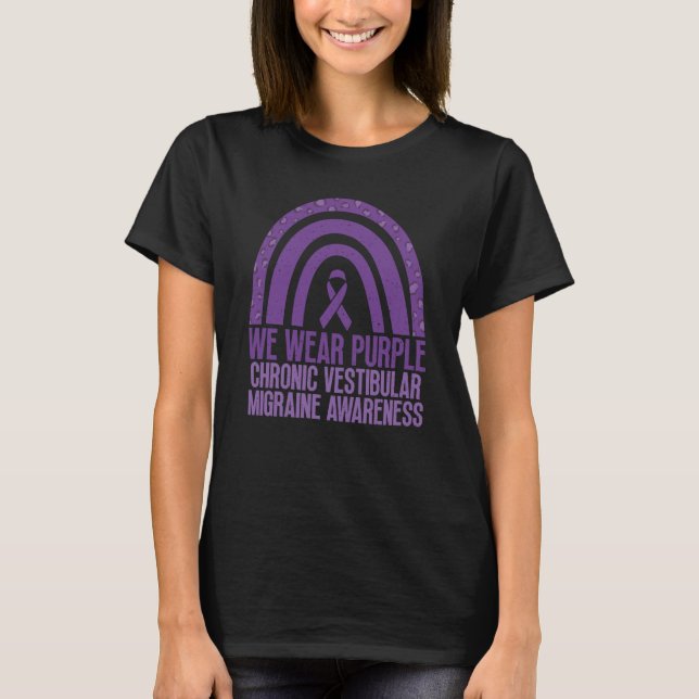 We Wear Purple Migraine Awareness In Cool Rainbow  T-Shirt (Front)