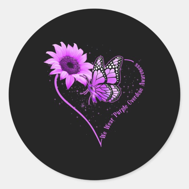 We Wear Purple Ribbon Sunflower Overdose Awareness Classic Round Sticker (Front)