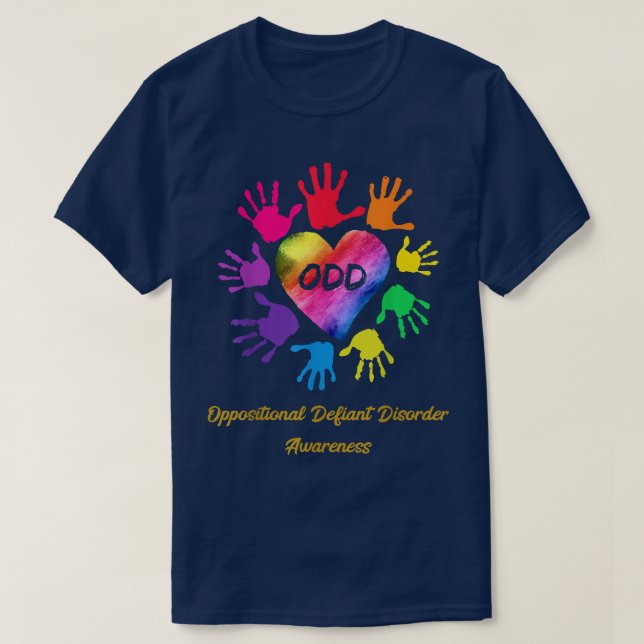 We Wear Rainbow Hands colours For ODD Awareness  T-Shirt (Design Front)