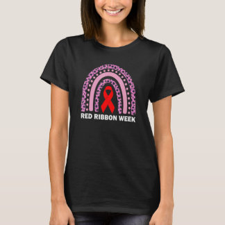 We Wear Red For Red Ribbon Week Awareness Leopard  T-Shirt