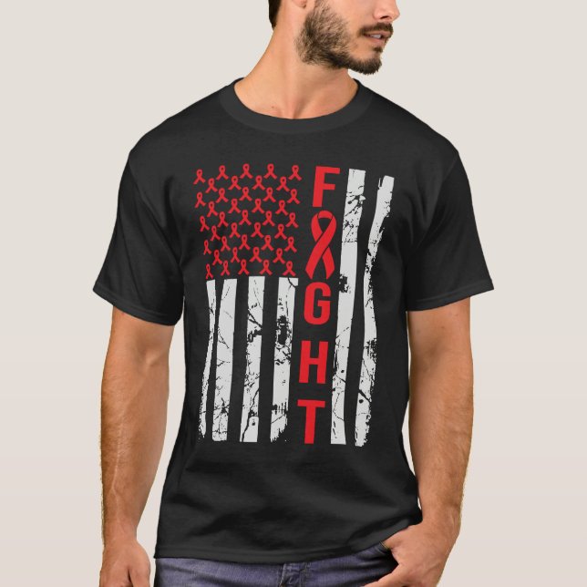 We Wear Red N USA Flag Distressed Heart Disease Aw T-Shirt (Front)