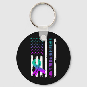 We Wear Teal and Purple Suicide Prevention Awarene Key Ring