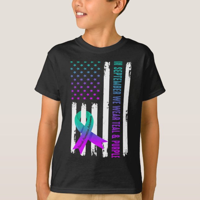 We Wear Teal and Purple Suicide Prevention Awarene T-Shirt (Front)