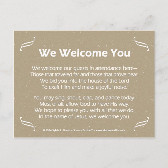 We Welcome You Postcard (Front)