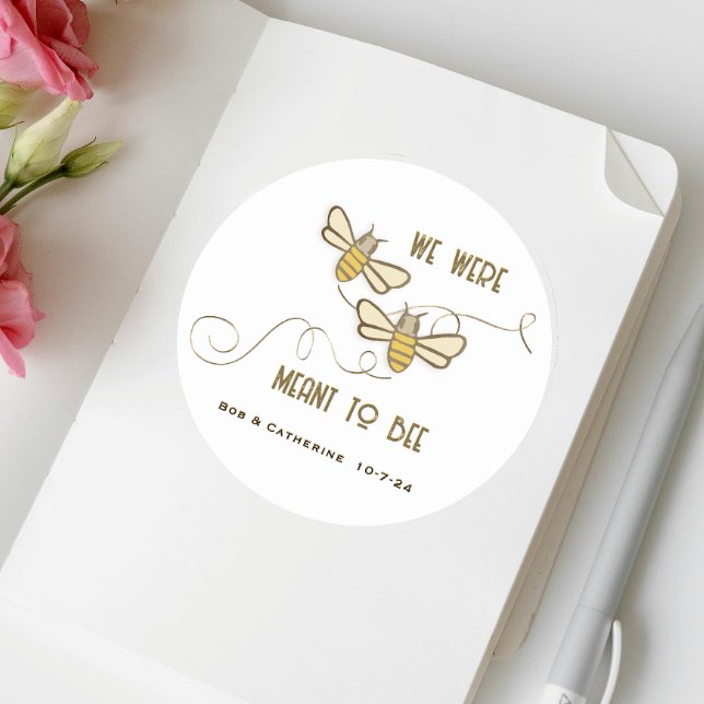 We Were Meant to Bee Bride & Groom Wedding Gold  Classic Round Sticker (Creator Uploaded)