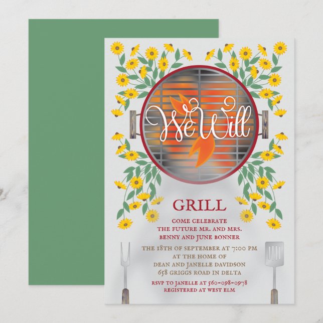 We Will Grill Wedding Shower Invitation (Front/Back)