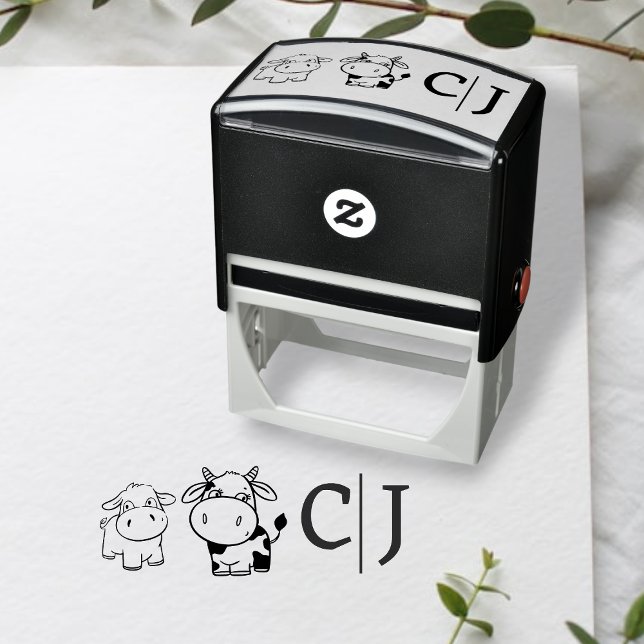 We Will Say I Moo Cow Themed Wedding Self-inking Stamp (We Will Say I Moo Cow Wedding Self-inking Stamps from Ricaso. Cute Whimsical cow couple monograms)