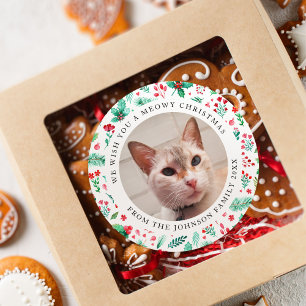 We Wish You a Meowy Christmas Cat Photo Classic Round Sticker