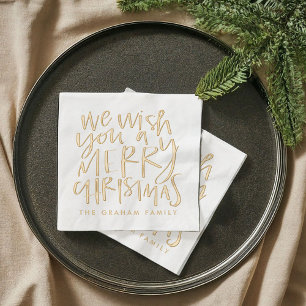 We Wish You a Merry Christmas Carol Gold Foil Napkins