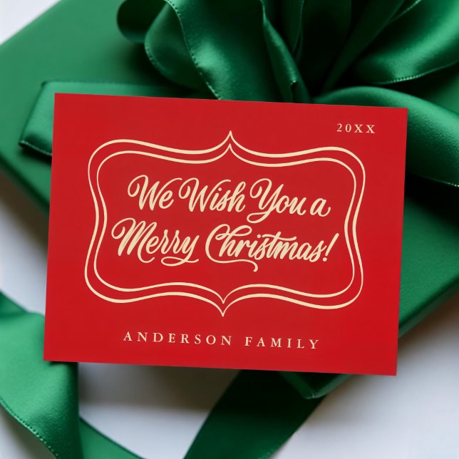 We wish you a Merry Christmas Classic Gold Frame Holiday Postcard (Creator Uploaded)