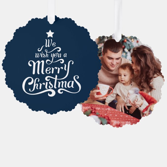 We wish you a merry Christmas cute photo Tree Decoration Card (Front/Back)