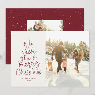 We wish you a merry Christmas fun red photo Holiday Card