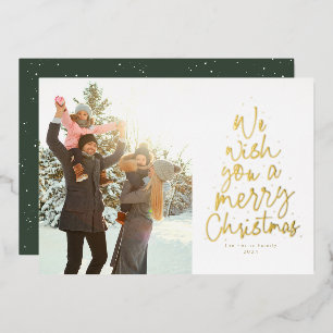 We wish you a Merry Christmas gold one photo Foil Holiday Card