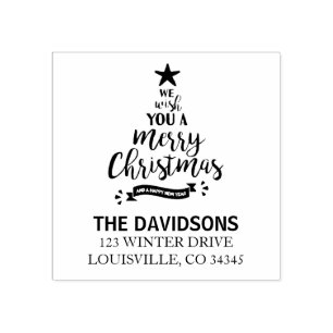 We Wish You A Merry Christmas Monogram Rubber Stamp